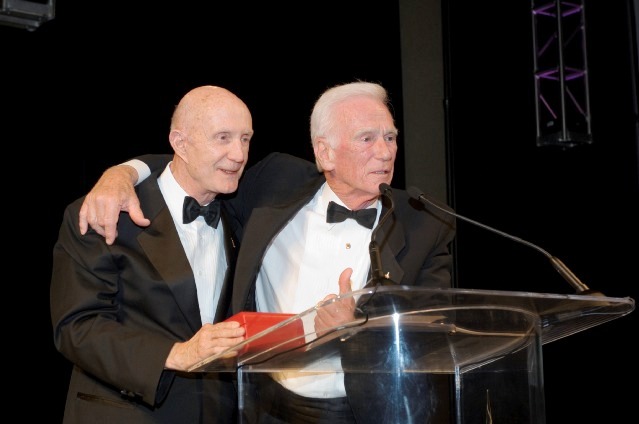 Presenter of Omega Watch, Tom Stafford, and Gene Cernan.