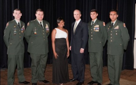 Gen. Chilton with Clear Creek High School Army JROTC Color Guards and National Anthem Singer