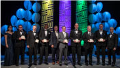 Stellar Award Winners  Team - L to R: Dr. Shannon Walker (presenting), Tommy Barron (METTS SLS Core Stage Structural Test Article Instrumentation Installation Team of Aerie Aerospace), Matthew Jakubek (CST-100 Starliner Crew Module Reaction Control System (CM RCS) Thruster Development Team of Aerojet Rocketdyne), Michael Bradley (Aerojet Rocketdyne AR22 10X10 Test Team), Unidentified team member, Mark Hancock (AR-22 Engine Integrated Test Team of NASA Stennis Space Center), Stuart Spath (Lockheed Martin InSight Launch & Landing Team), Jeffrey Coots (Boeing SLS Engine Section Test Article Team), Brian Richard (Lockheed Martin Orion European Service Module Integration & Delivery Team), Mark Vande Hei (presenting).